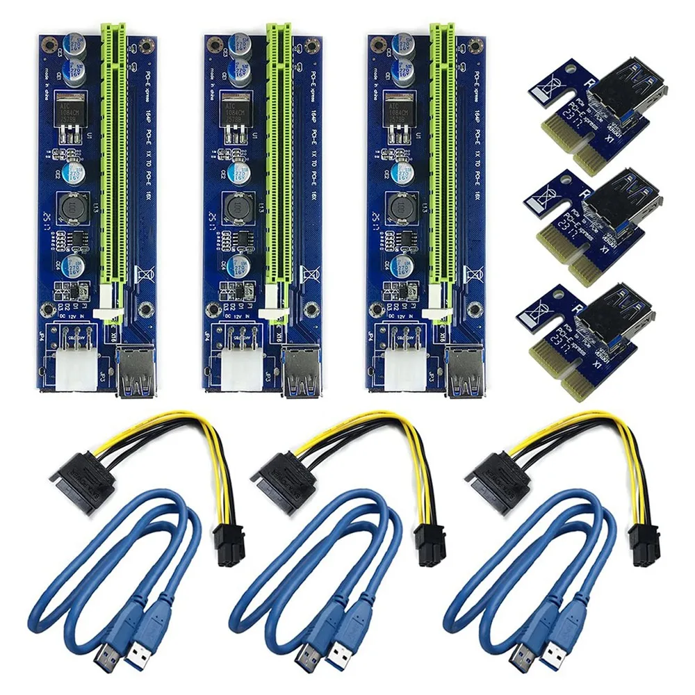 

3 шт. PCI-E 1X до 16X карта адаптера Райзера с усиленным питанием синий VER009S