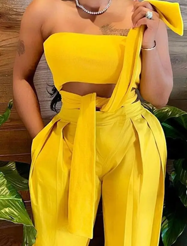 Summer New Bandeau Multi Way Top&straight Leg Pants Set with Multiple Wearing Methods Short Top and Long Pants Set