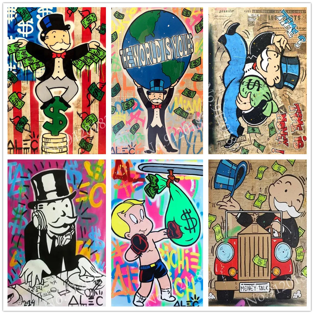 

Alec Monopoly Graffiti Art Painting Diamond Money Talk Rich Man Art Full Diamond Painting Embroidery Diy Cross Stitch Rhinestone