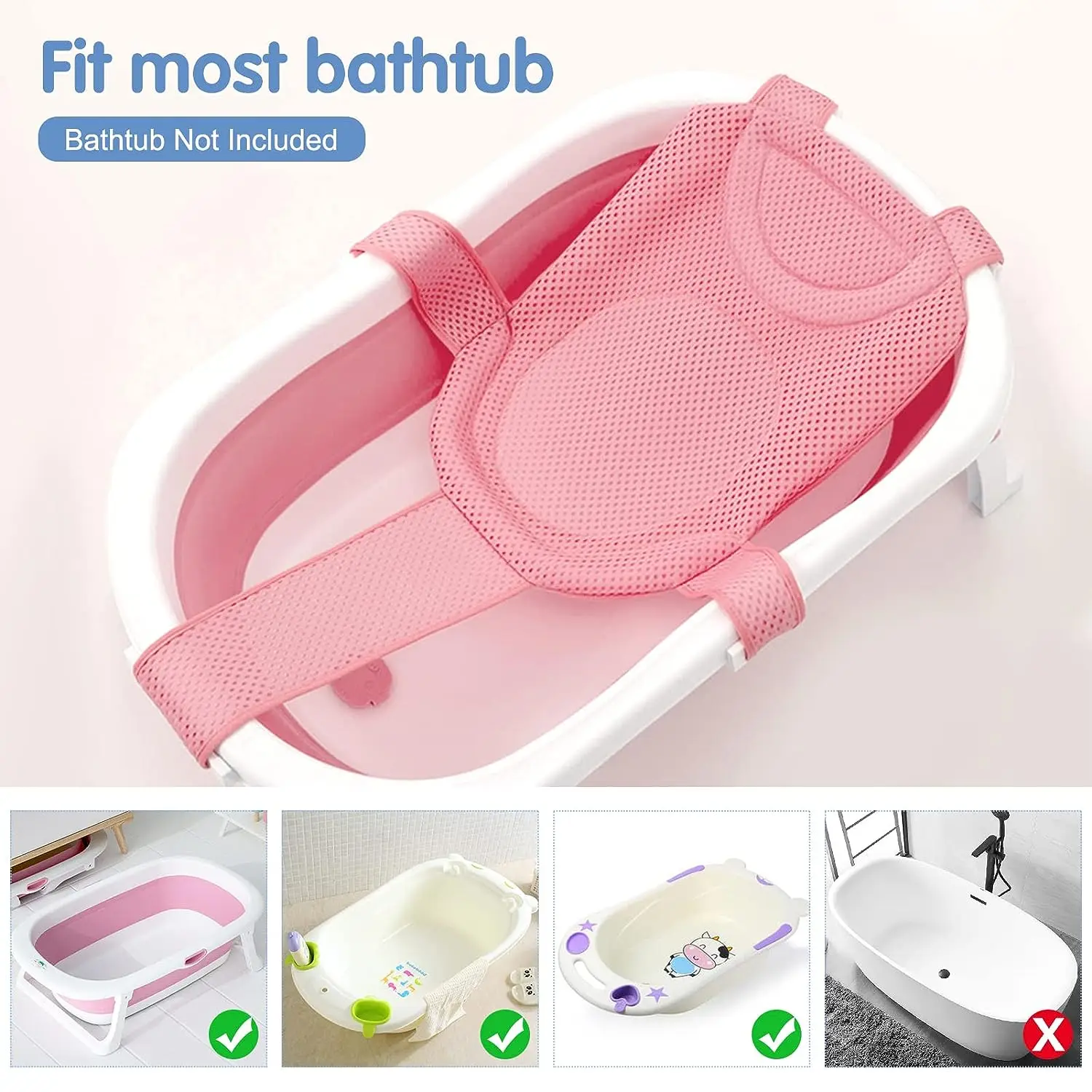 Cuscino per il bagnetto del bambino, tappetino per vasca da bagno per neonato, rete per sostenitore del bagnetto per neonati, cuscino per vasca da bagno per bambini, sedile per vasca da bagno galleggiante antiscivolo - immagine 6