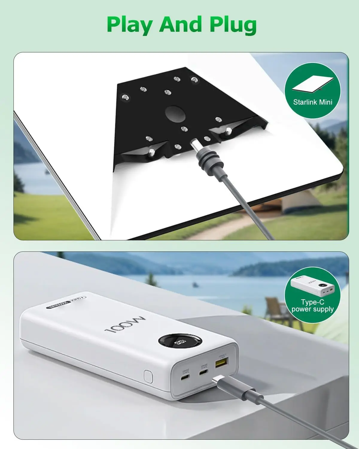 2 in 1 Starlink Mini Cable USB-C and DC to DC Power 100W PD Cable for3M Starlink Mini Waterproof Charging