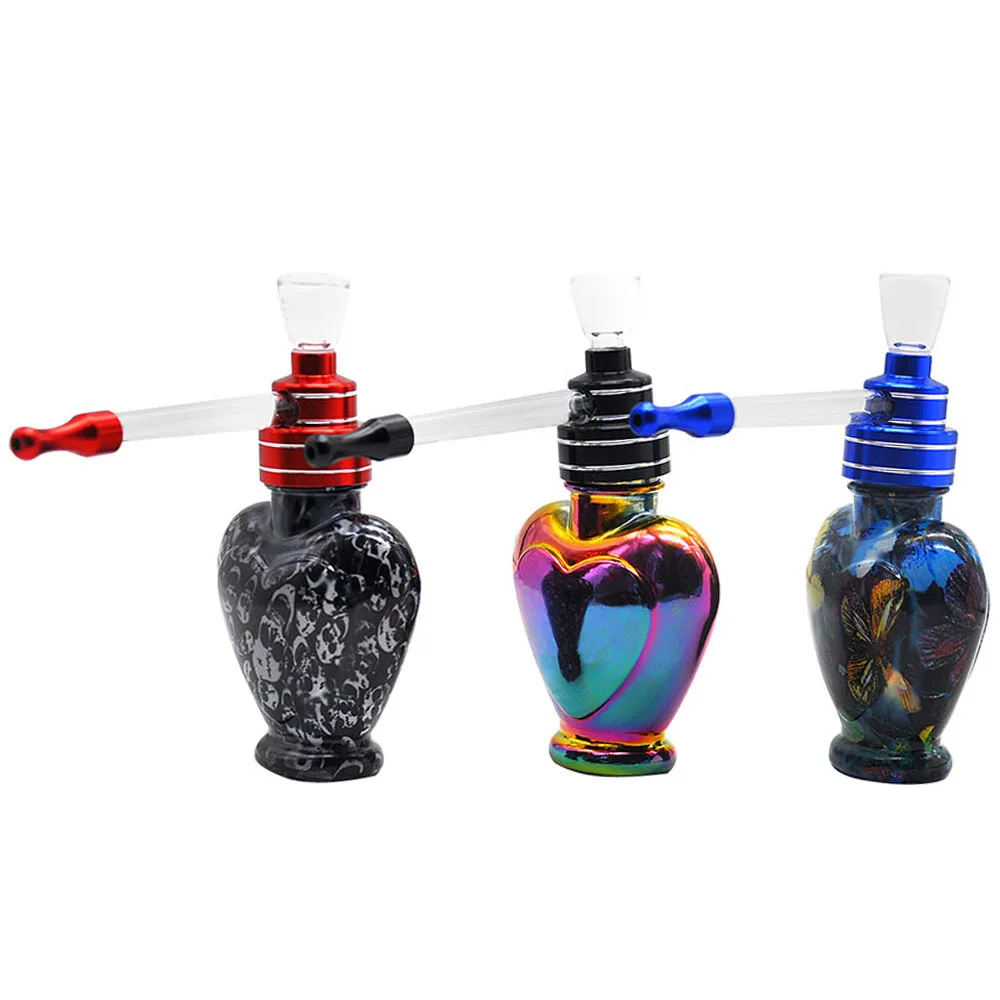 Metal aluminum pipe ice blue colorful glass filter pipe heart shaped