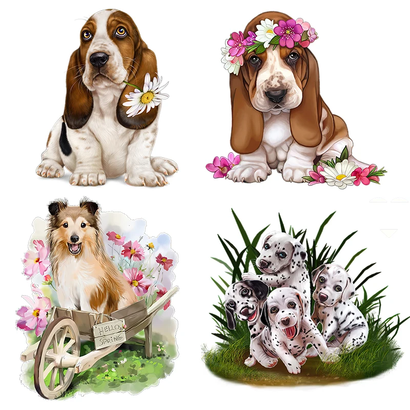 Three Ratels QD119 Lovely watercolor dog and flower wall sticker atr for home decoration toilet Decal 3d wallpaper sticker