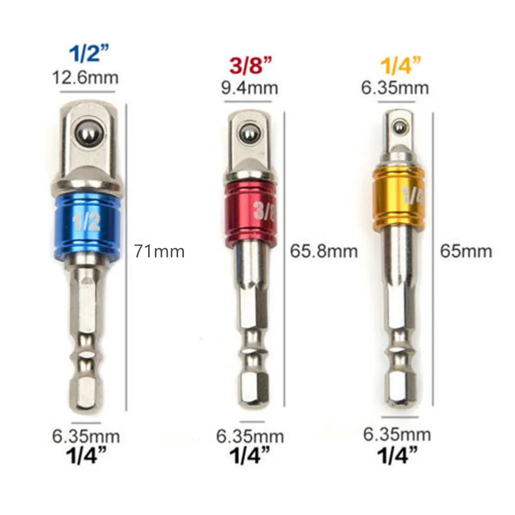 

Metal Socket Adapter Aluminum Alloy Drill Bits 1/4" 3/8" 1/2" Impact Driver Tool 3pcs Set Hot Useful High Quality