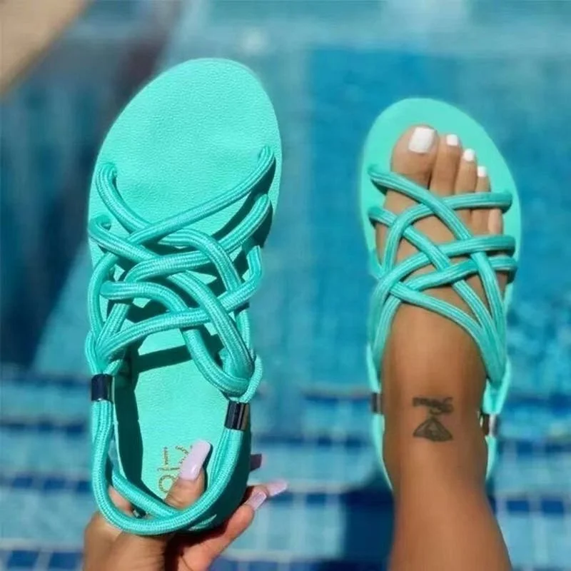 2021 summer new style flat sandals women's plus size rope strap set foot beach sandals sandalias mujer 2021 zapatos mujer Casual 