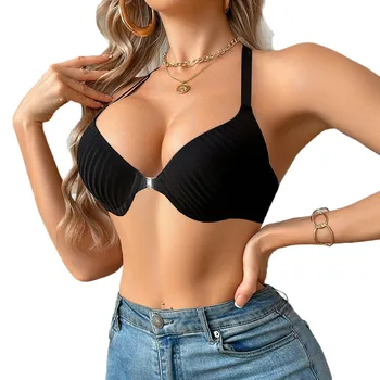 Reggiseno Push-Up Sexy da Donna con Chiusura Frontale, Pizzo Sexy, Schiena a Canotta, Ferretto, Supporto Laterale, Morbido, Sottile, Coppa 3/4, a Costine, Confortevole e Traspirante