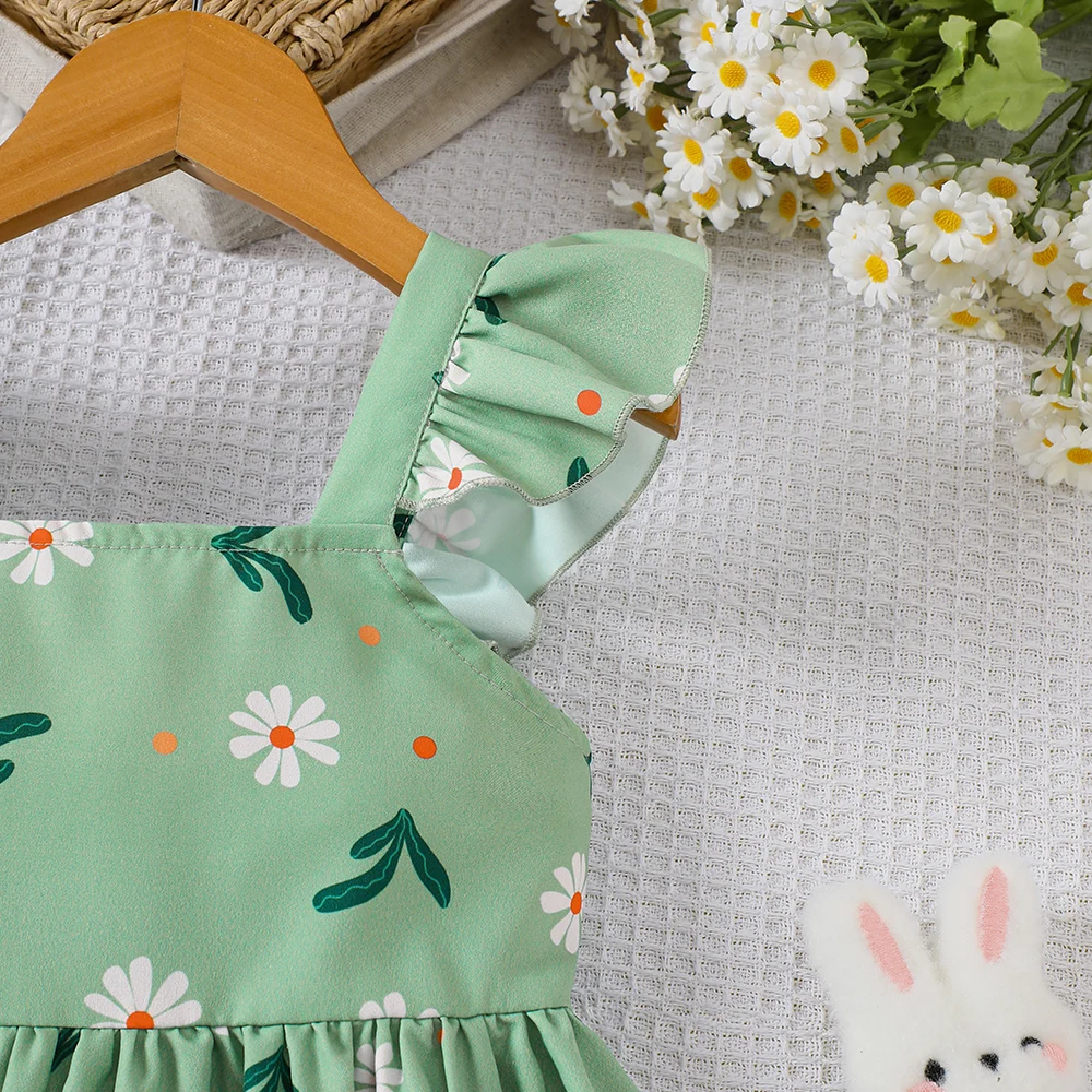 فستان بناتي صيفي بأكمام طويلة وطبعة نباتية