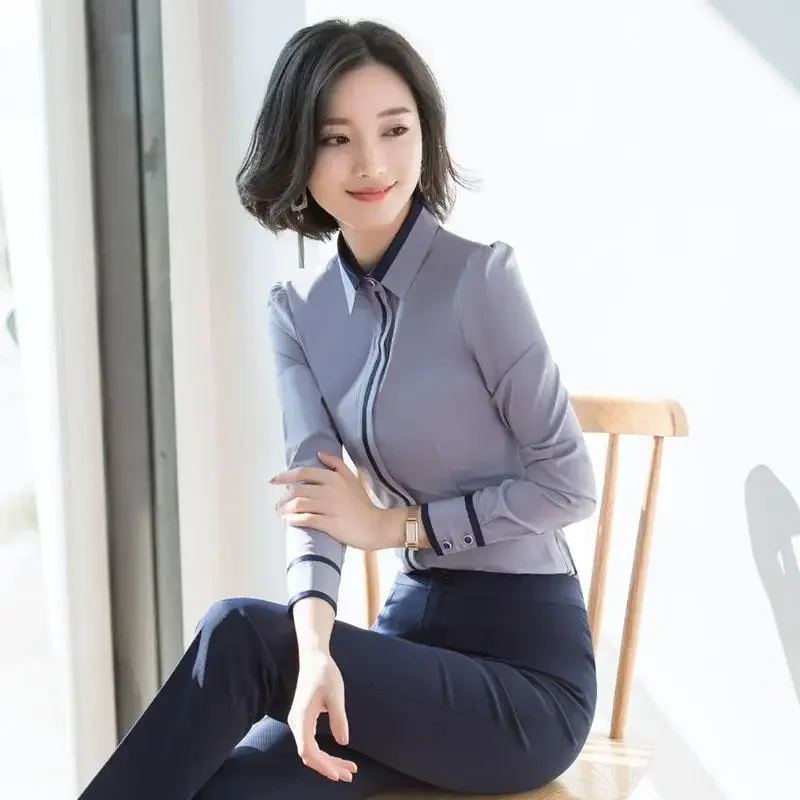 White Women Shirt Long Sleeve Blouse Button Up Shirts for Women Formal Shirt Slim Korean Fashion Work Clothes Elegant Women Tops