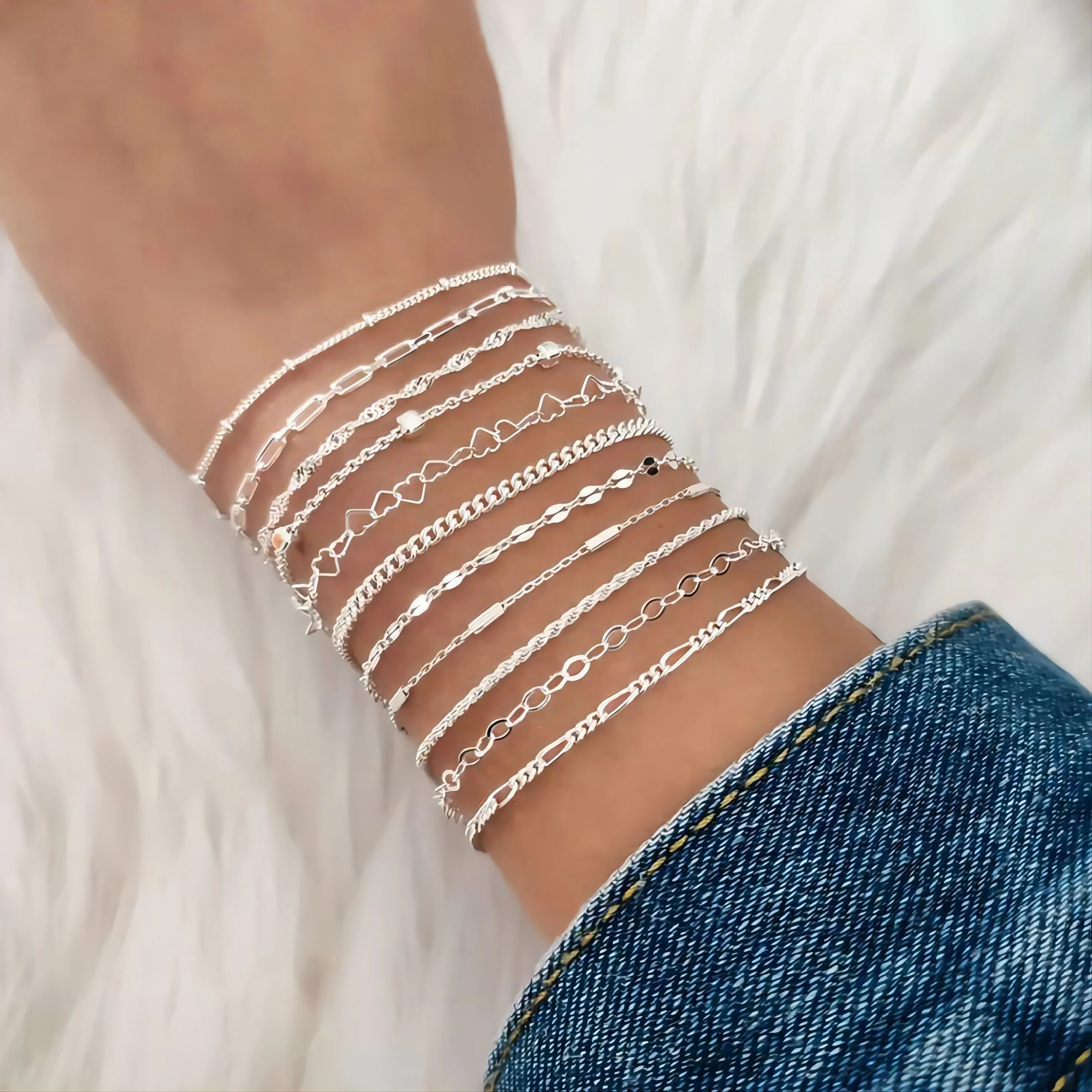 Conjunto de pulsera de 11 piezas para mujer, pulsera de cadena multicapa básica europea y americana con temperamento creativo de ambiente