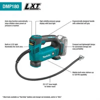 Makita DMP180Z 18V LXT ®   Adaptateur de valve française pour gonfleur sans fil lithium-ion, aiguille pour ballon de sport, adaptateur conique bleu G 6