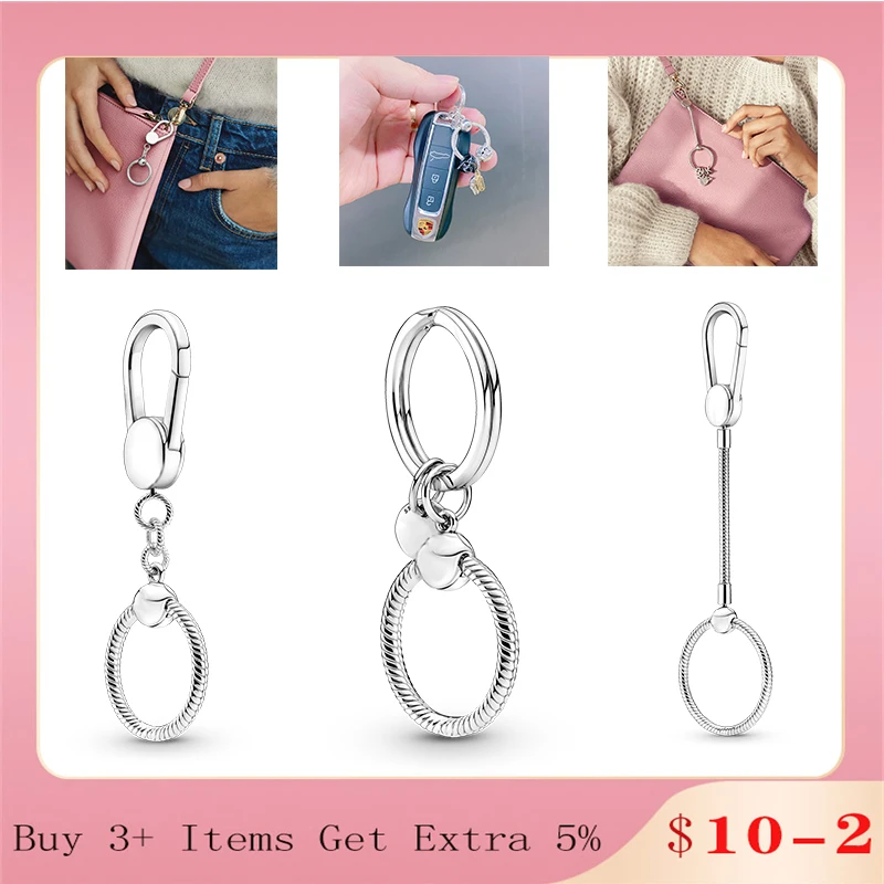 

Hot Sale 925 Sterling Silver Keychain Moments Key Ring Fit Original European Women's Charm Beads Diy Women Jewelry Making Gift