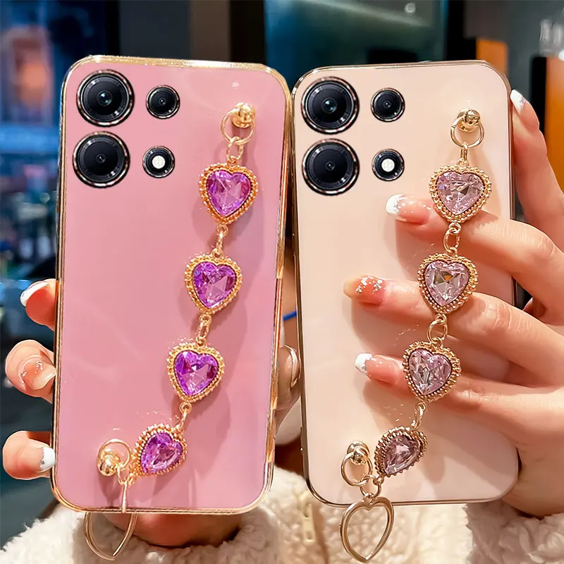 Silicone Phone Case With Diamond Bracelet Chain For Infinix Note 30_voghion.com