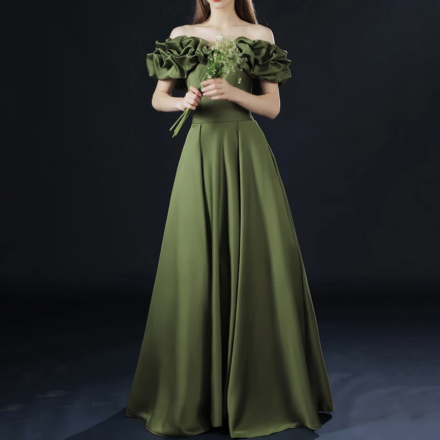 Elegante Groene Lange Prom Avondjurken Voor Vrouwen Zomer 2023 Sexy Strapless Rose Bloemenhals Verjaardagsfeest Verlovingsjurk