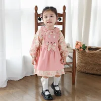 Baby Girls 2PCS Strappy Dress Set Spring Autumn Bowknot Cartoon Eyes Suspender Dress Floral Dress Suit Children Girls Outfits 2