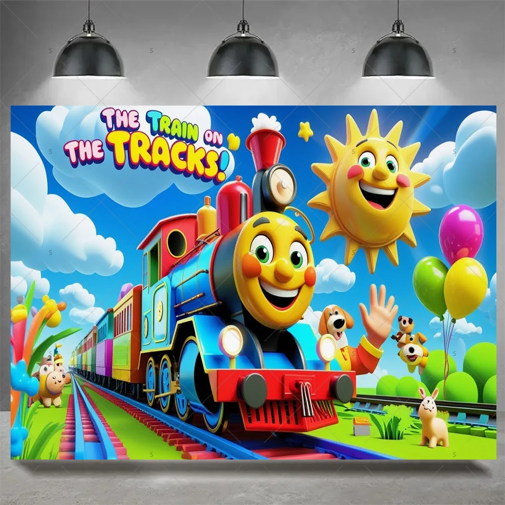 Cartoon Halo Zug Thema Hintergrund Bunte Ballon Geburtstag Party Dekoration Baby Dusche Liefert Banner Fotografie Hintergrund – Detail 13