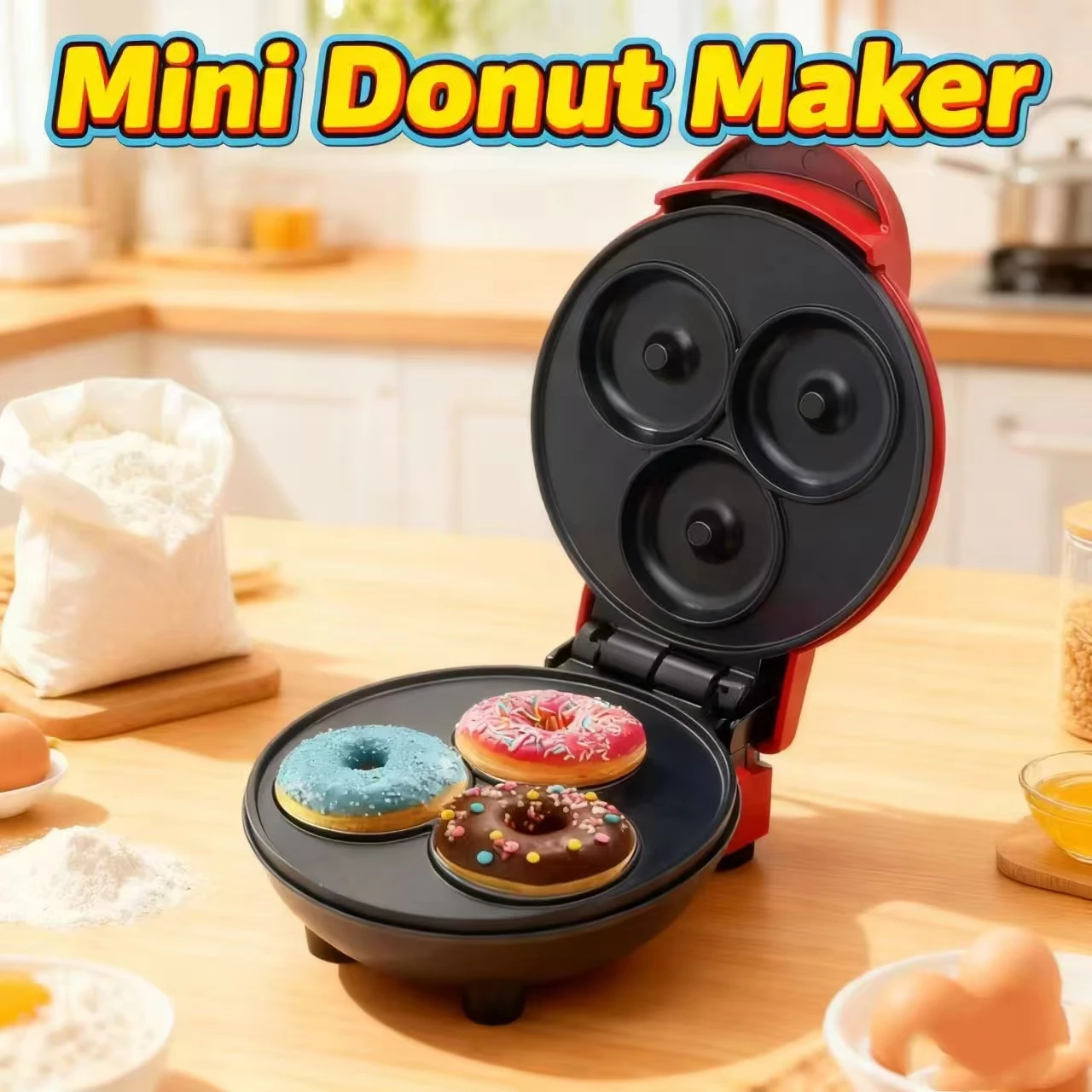 Mini home donut making machine, double-sided heating, non stick coating fast production, DIY breakfast for families and children 1