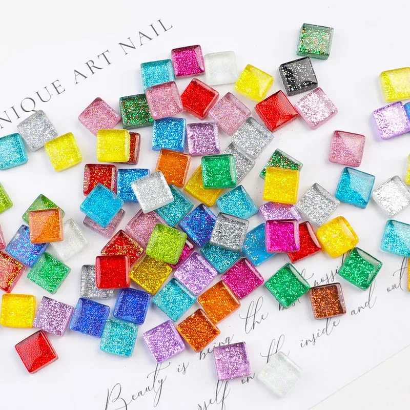 Glass Mosaic Tiles Diy Mosaic Supplies 50PCS Diy Colorful Glitter Glass Mosaic Stones Mosaic Tiles Glass Pebbles Crafts Material Puzzle For Diy Making 9*9mm