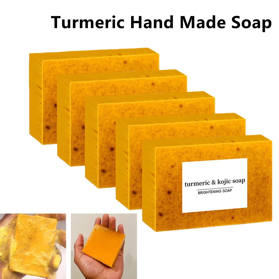 1/2/3/5 pièces de savon artisanal au curcuma 100g, savon au citron et à l'acide kojique, savon pour la douche et le visage, soin du corps 1