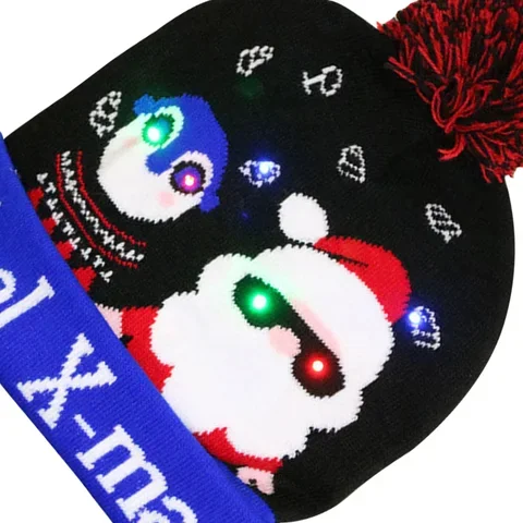 

LED Light-up Knitted Ugly Sweater Holiday Xmas Christmas Beanie Light-up Cap Cartoon Printed LED Knitted Cap Kids Adults