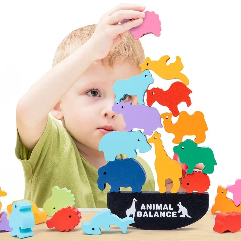 

Wooden Animal Dinosaur Balance Building Block Toys for Kid Children Wood Montessori Early Educational Intelligence Game