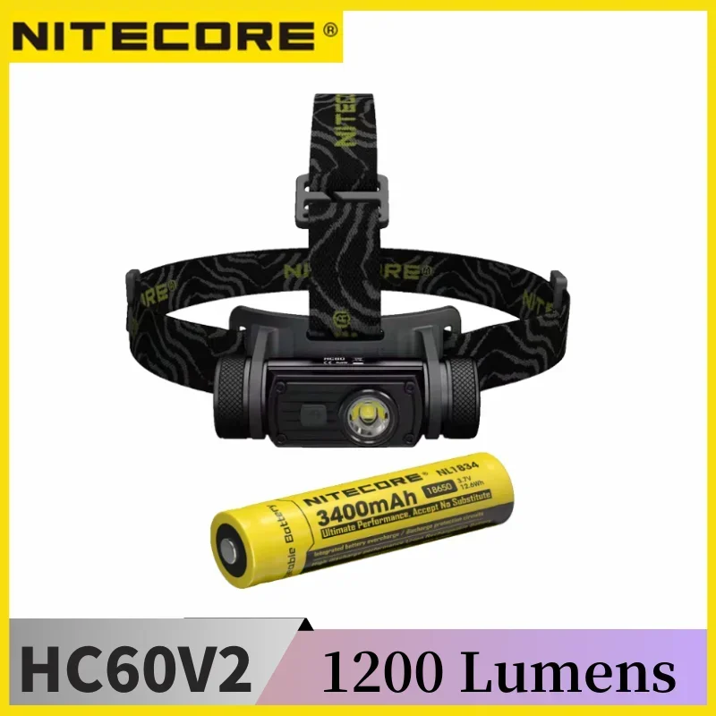 NITECORE HC60 V2 1200lumen USB-C faro ricaricabile P9 LED Throw di 130 metri con faro batteria 18650 3400mAh