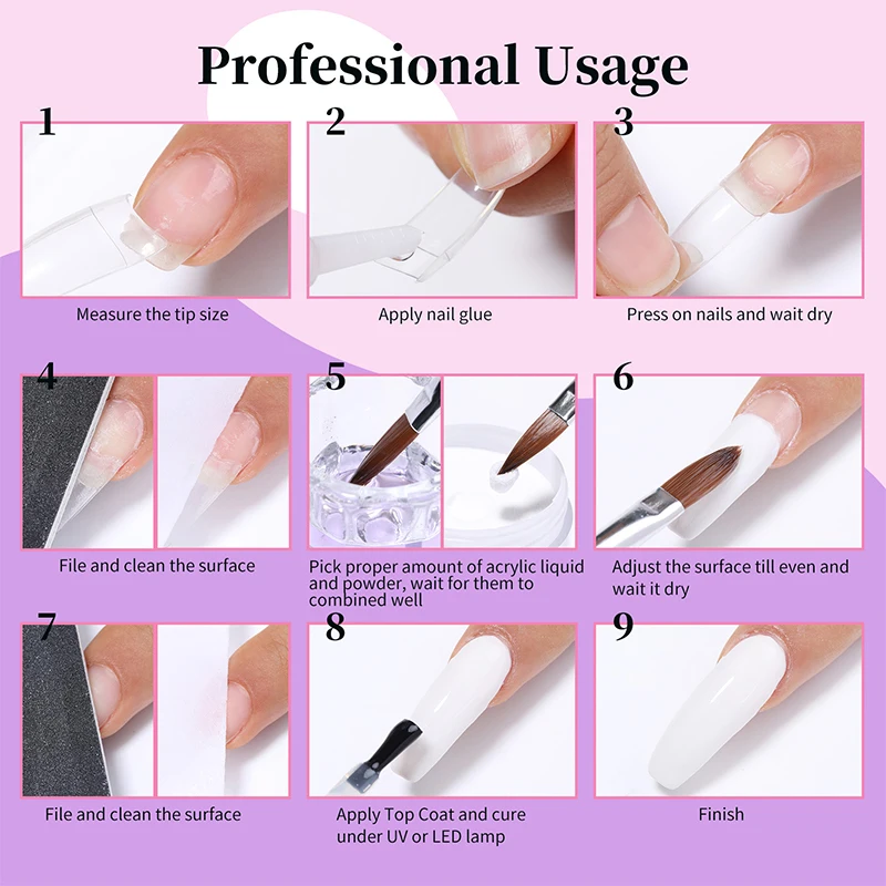 Acrylic Powder Liquid Set Nail Brush Kit Nail Forms 3D Tips Carving Extension nail powder nail acrylic liquid acrylic nail powder nail kit