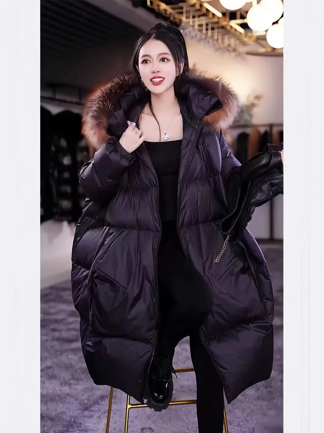 Black Hepburn Style Down Jacket, High-end and Stylish Loose Jacket for Women, European Autumn and Winter New 2024