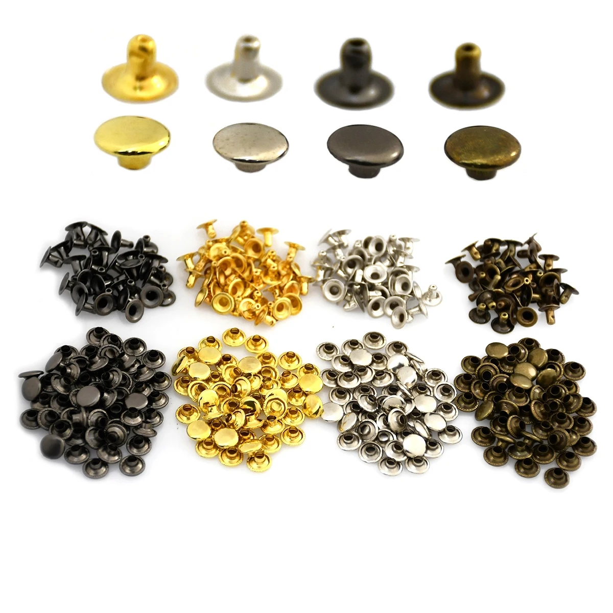 

100sets Metal Round Rivet Single Cap Rivets Studs for DIY Leather Craft Bag Belt Garments Hat Shoes Pet Collar Decor 12mm/15mm