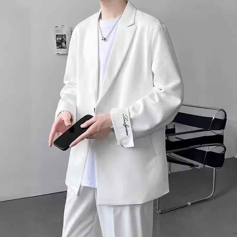 남성용 캐주얼 세트, 경량, 시크한 한국 스타일, 트렌디한 자수 스트리트웨어, ..