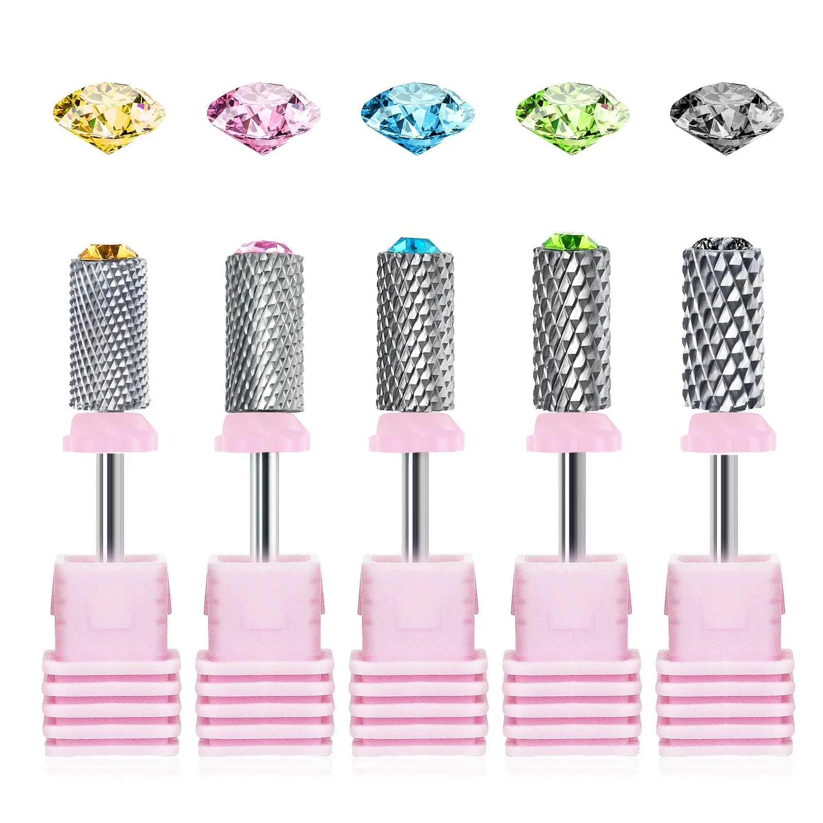 

5PCS Tungsten Diamond Nail Drill Bit For Electric Drill Manicure Pedicure Milling Cutter Nail Drill Machine Accessory Pink Tools