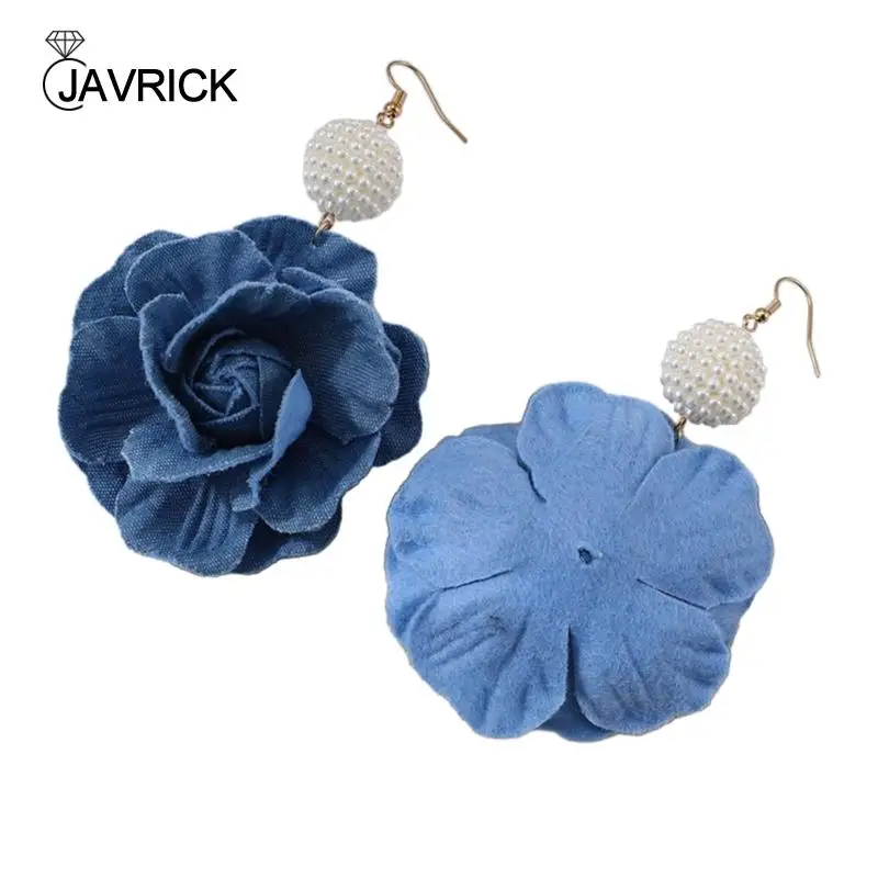 Handmade Floral Ear Pendants Denims Flower Earrings Camellia Earwear Ornament drop earrings,dangle earrings,pendant earrings,flower earrings