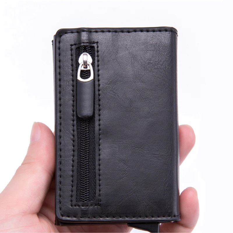 Magnetem RFID blokování karta držák wallets muži hubený štíhlý cartera kůže devizy taška malý pánský černá walet mini wallets pro muži