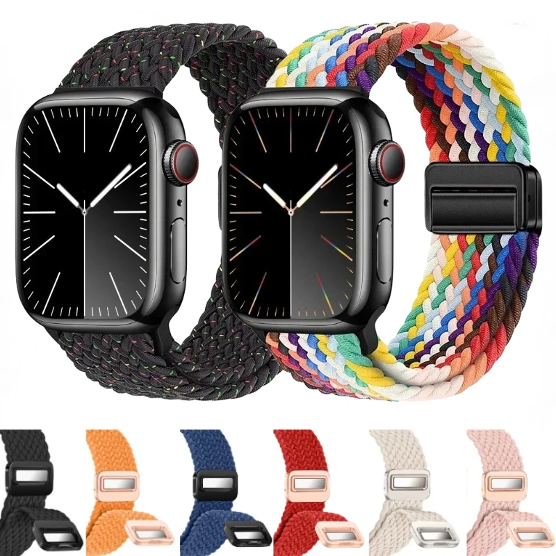 

Магнитный Плетеный ремешок для Apple Watch Band Ultra 2 49 мм 9 8 7 45 мм 41 мм, нейлоновый браслет для IWatch 6 5 4 SE 44 мм 42 мм 40 мм