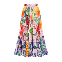 Women Swimwear V-neck long-sleeved Swimsuit Two-piece set Summer Print Bodysuit Bikini Set Beach Style Wear Maxi Dress Skirt 3