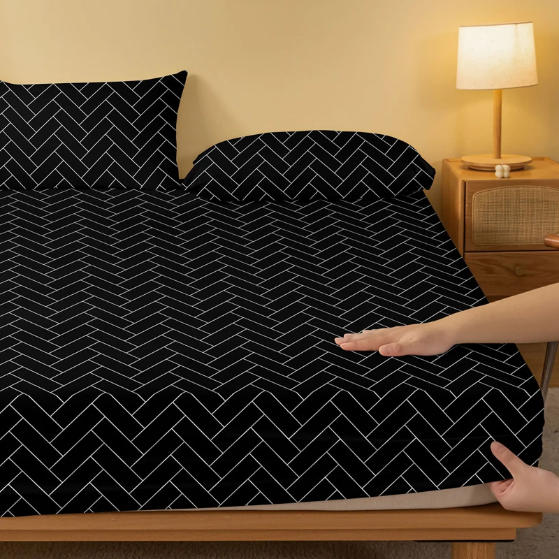 Simple modern Geometry printed matte Fitted Sheet bedroom printed bed cover bedding (excluding pillowcases)