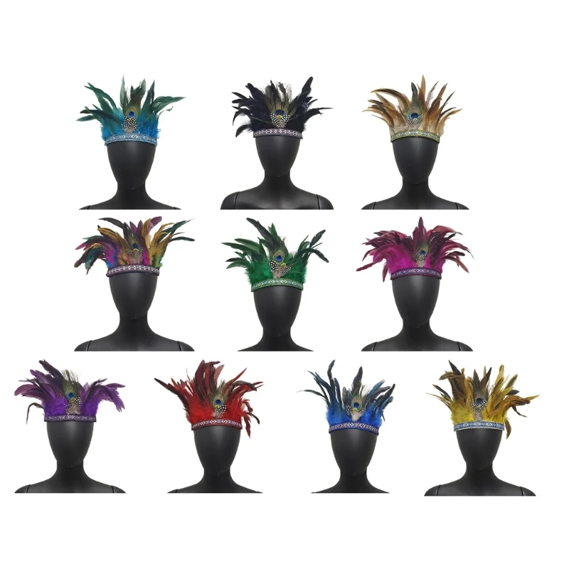 

Индийская повязка на голову MardiGras, карнавальная вечеринка, праздничный головной убор, обруч для волос с перьями, Прямая