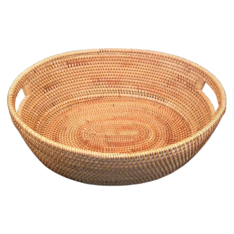 

Плетеная корзина для хранения фруктов и овощей из ротанга ручной работы, плетеный поднос с двойной ручкой для пикника, посуда