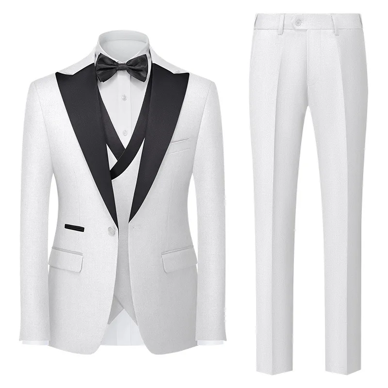 Wedding Tuxedos for Men 3 Piece Business Suits Set Blazer Jacket+Waistcoat+Trousers One Button Coat  Leisure Wear