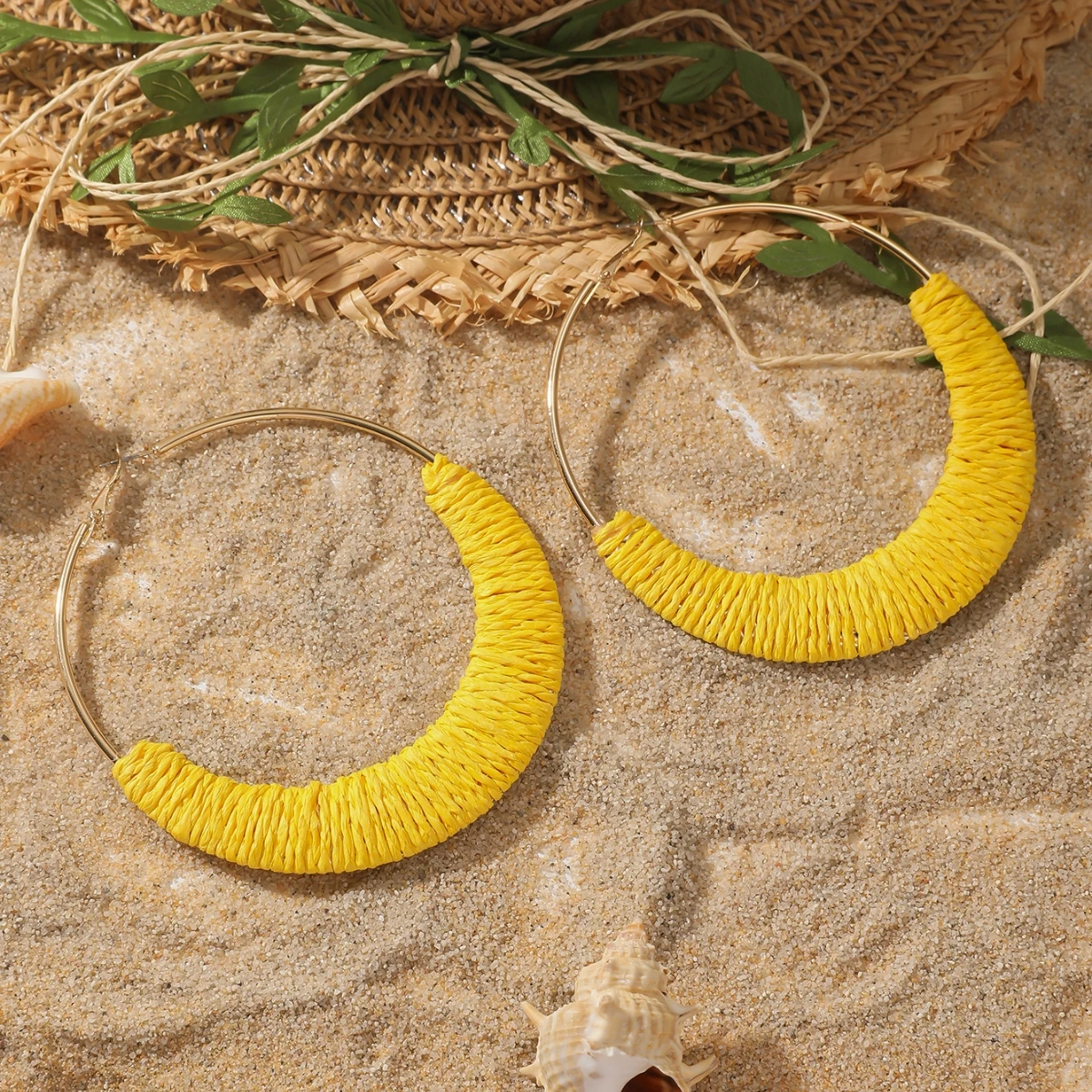 Bohemia Exaggerated Multicolor Raffia Big Hoop Earrings for Women Handmade Irregular Rattan Knit Circle Earrings Summer Jewelry