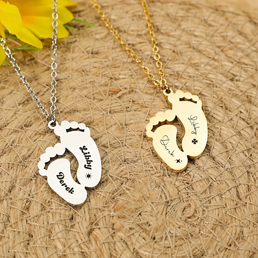 

Customized Name Necklace for Women Foot Shape Necklaces Multi Pendant Choker Personality Stainless Steel Custom Jewelry Gifts