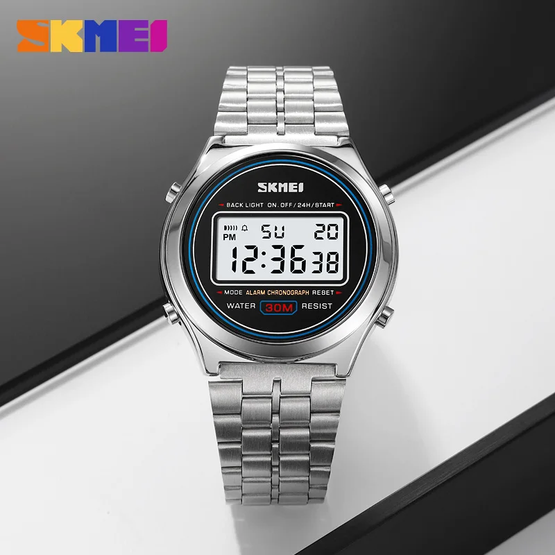 SKMEI 2146 Waterproof Electronic Men Watch Stainless Steel Calendar Digital Mens Wristwatch Countdown Clock 2004 Reloj Masculino 4