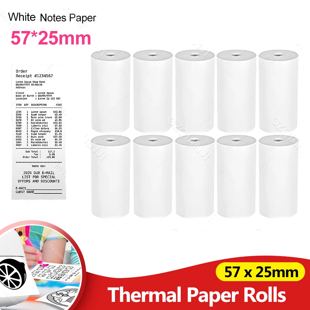 5/10Rolls 57x25mm Thermal Paper White Kids Camera Instant Printing Receipt Photo Paper Replacement