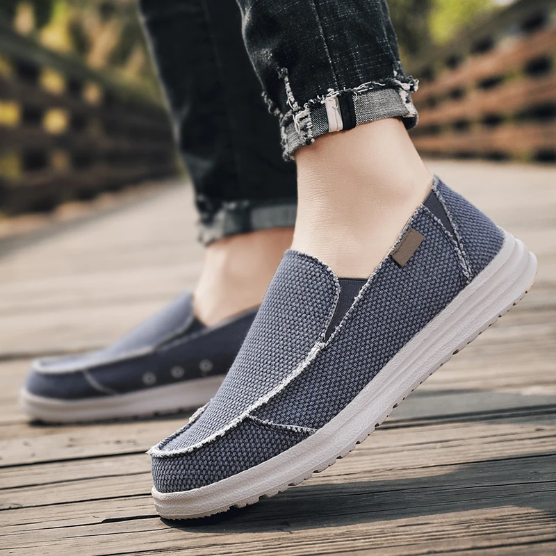 Casual Shoes Casual Loafers Canvas Casual Shoes for Men Summer Ultralight Male Loafers Slip-On Breathable Comfortable Driving Shoes Big Size 39-47