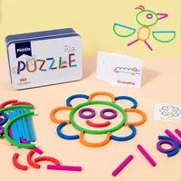 Wooden Creative Sticks & Rings Puzzle Montessori Shape Matching Color Sorting Toys Fine Motor Early Educational Toy For Kids 1