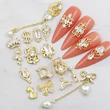 

3PCS Nail Art Jewelry Hollow Nail Art Drill Bear Beating Heart Zircon Claw Drill Luxury Chain Pearl Nail Drill