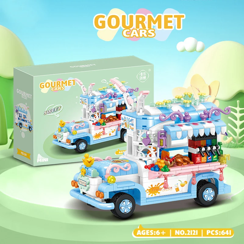 

Small Particle Simulation Puzzle Building Blocks Food Truck Mini Street View Kids Building Toys Boys & Girls Gifts