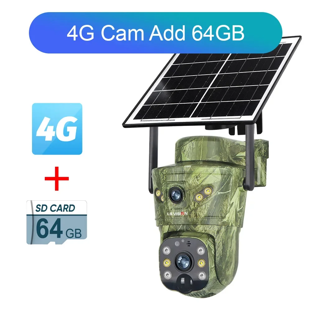 LS VISION 4K Dual Screen 4G Solar Hunting Camera Outdoor WiFi PTZ Human Animal