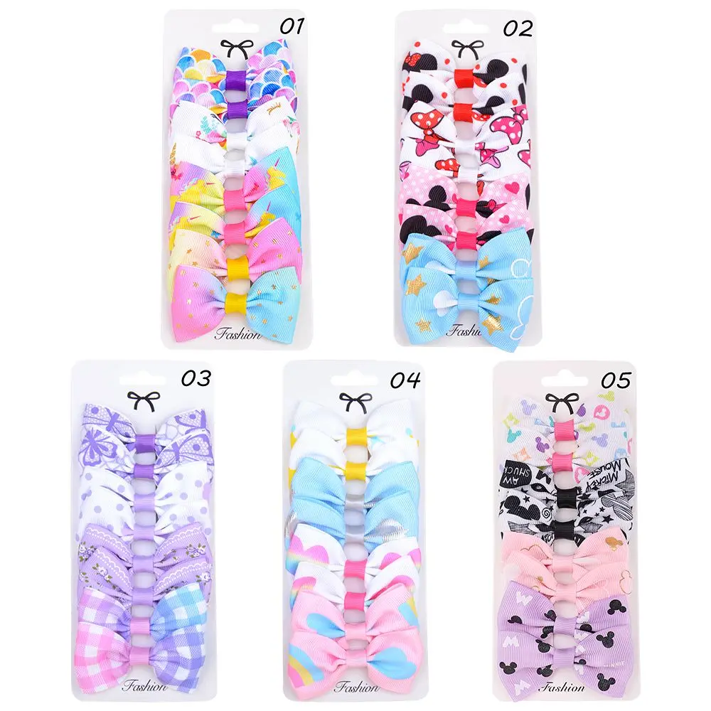 Hair Accessories 8Pcs/Set Fashion Print Grosgrain Ribbon Hair Bows Clips Small For Baby Children Girls Headwear DIY Kids Accessories Best Gifts