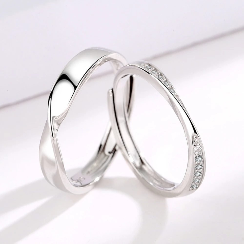 Adjustable Engravable Shooting Star 925 Sterling Silver Couple Rings