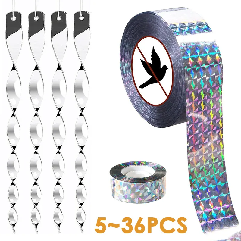 5~36pcs Laser Bird Scare Tape Stick Drive Pigeons Flashing Reflective Wild Animal Repeller Ribbon Raven Keep Away Bird Repellent multi size anti bird tape flashing reflective bird repellent scare tape pigeons crow keep away double sided bird repeller ribbon